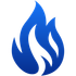 Blue flame icon with stylized white flame cutouts on a white background