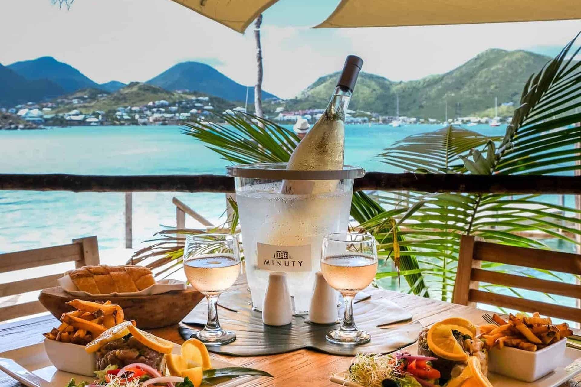 Karibuni restaurant on Pinel Island, St Martin, FWI. French and Caribbean fusion food.