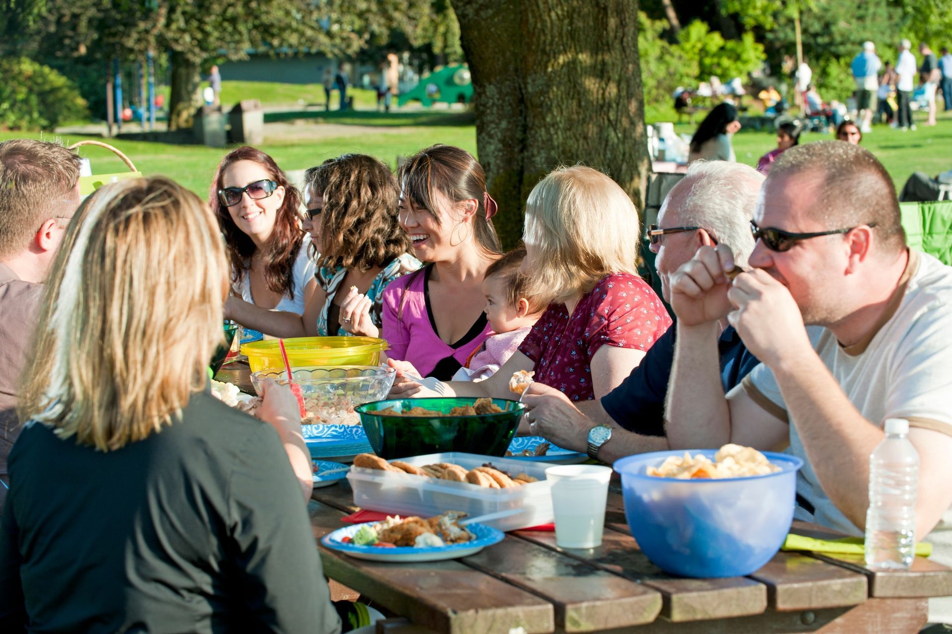 Families participating in fun activities during a family reunion.