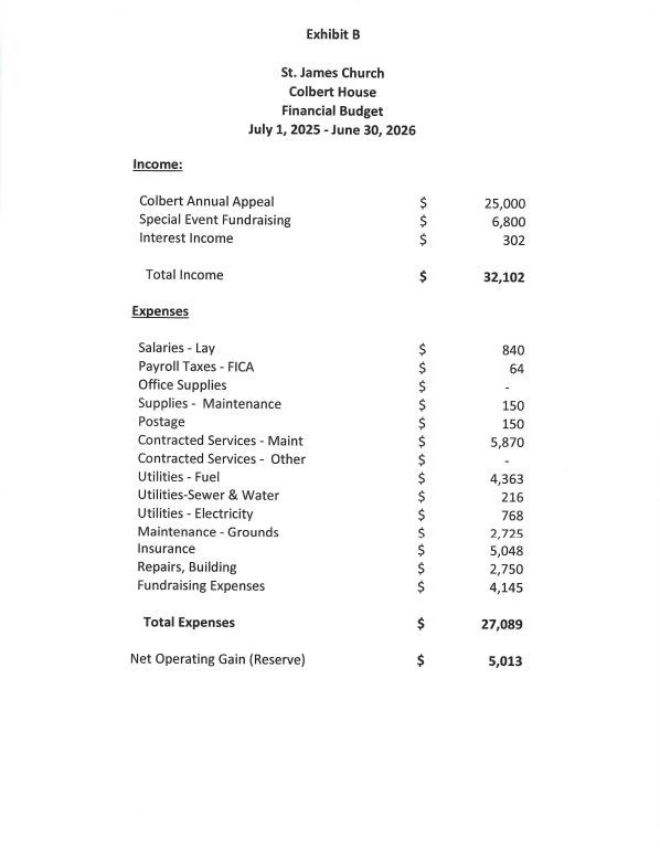 Profit and loss statement document with itemized income and expense totals on a white page.
