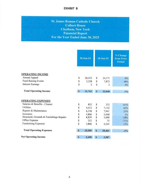 Blue-and-white financial statement table showing expenses and balances in a spreadsheet-like report