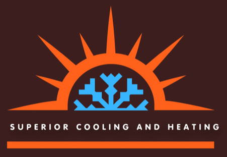 A logo for Superior Cooling and Heating with a sun and snowflake
