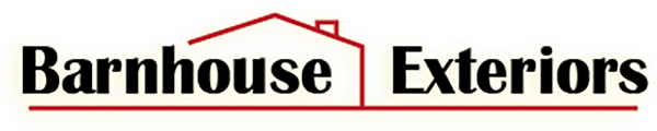 Barnhouse Exteriors logo with black and red text and a red roof outline icon