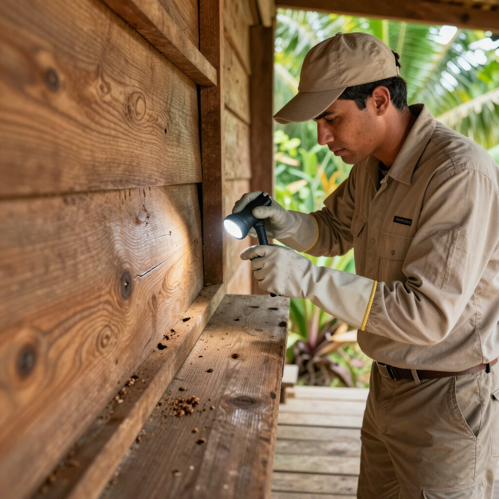 Persona utilizando un taladro para trabajar en una pared de madera dentro de una estructura rústica.
