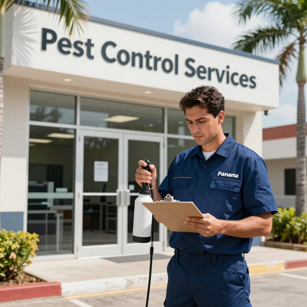 Técnico de control de plagas con uniforme azul