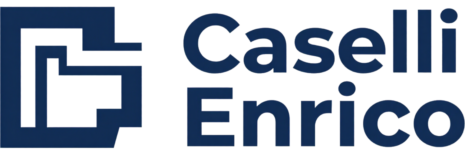 Logo Caselli Enrico con icona geometrica blu e testo blu scuro su sfondo bianco.