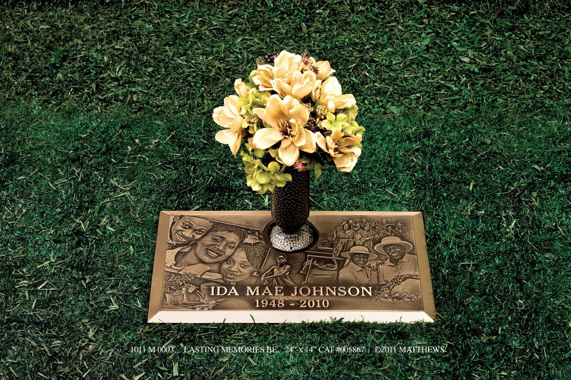 Flat beveled copper grave marker Hiwassee Memorial Gardens in TN