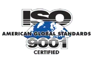 ISO certification logo with globe and text “American Global Standards” and “ISO 9001 Certified”