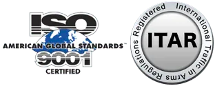 APD is ISO 9001 Certified and ITAR Registered Iso 9001 certified and itar logos on a white background