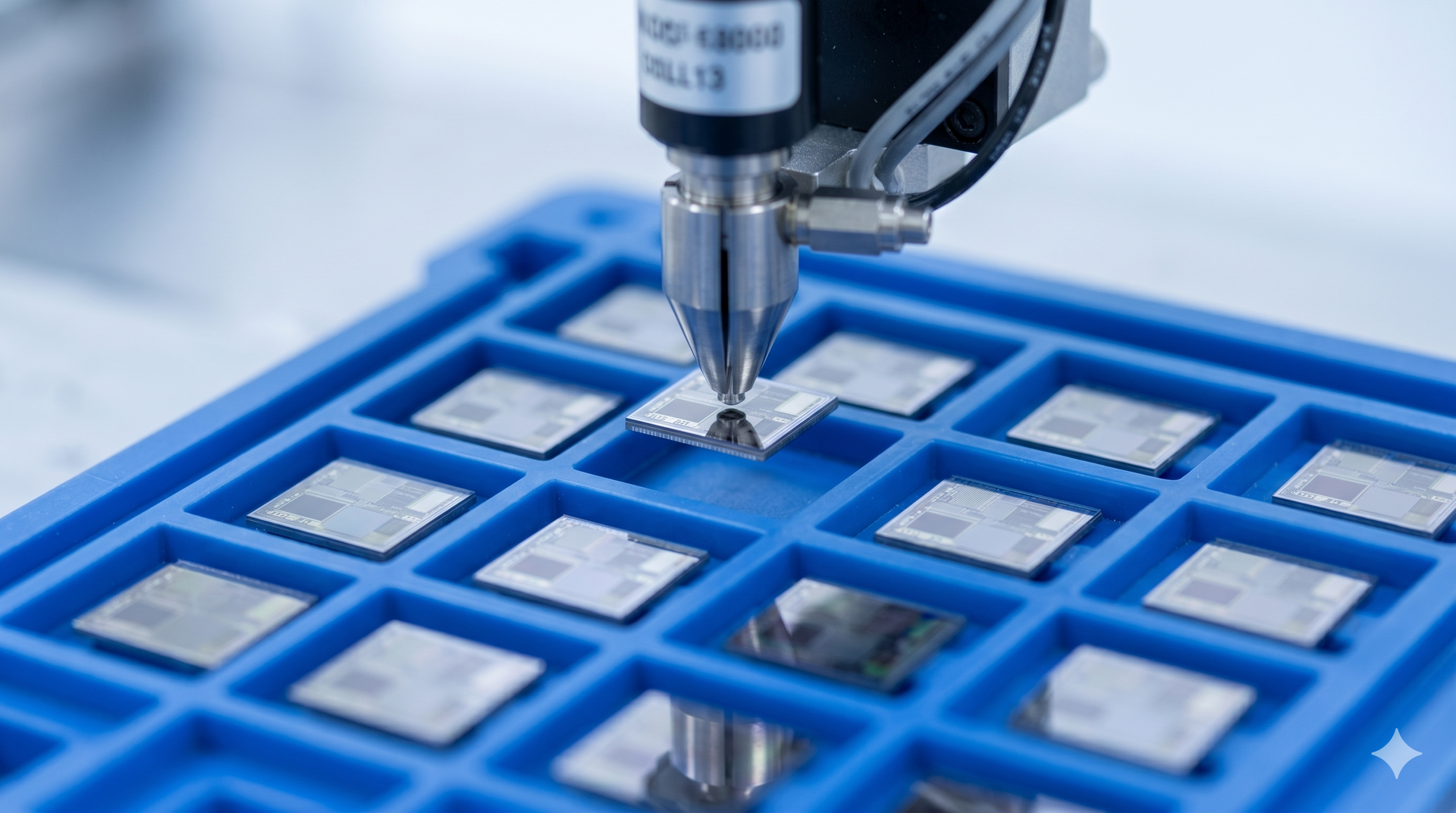 Pick and Place tip transferring dies into a waffle pack