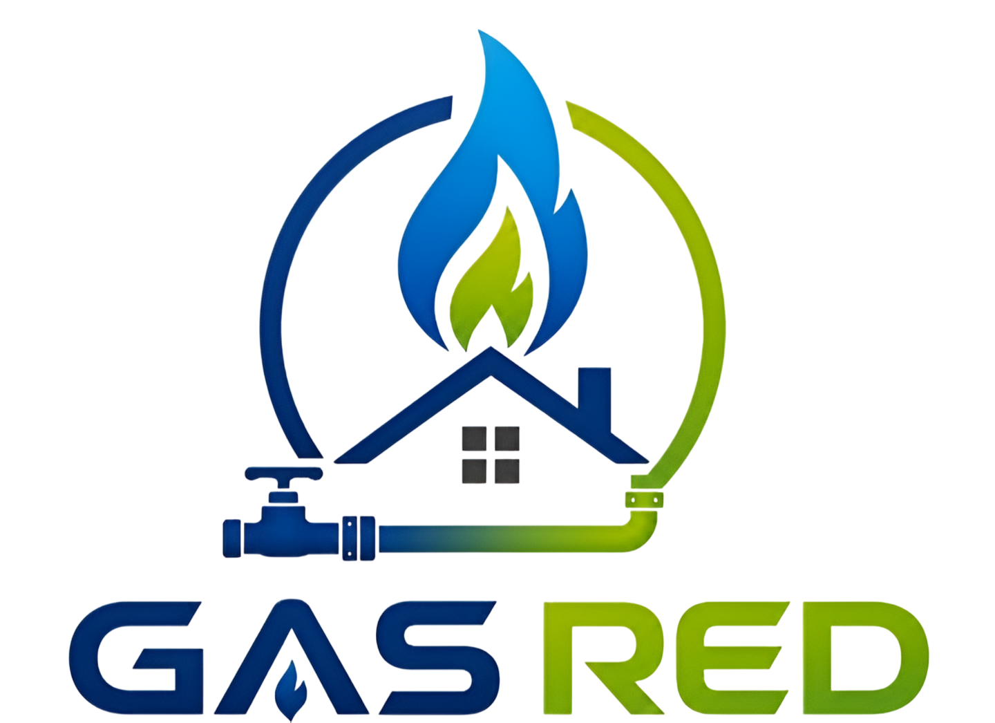 Logo de GASRED S.A.S. con ícono de llama azul y naranja y texto de servicios en azul y gris.