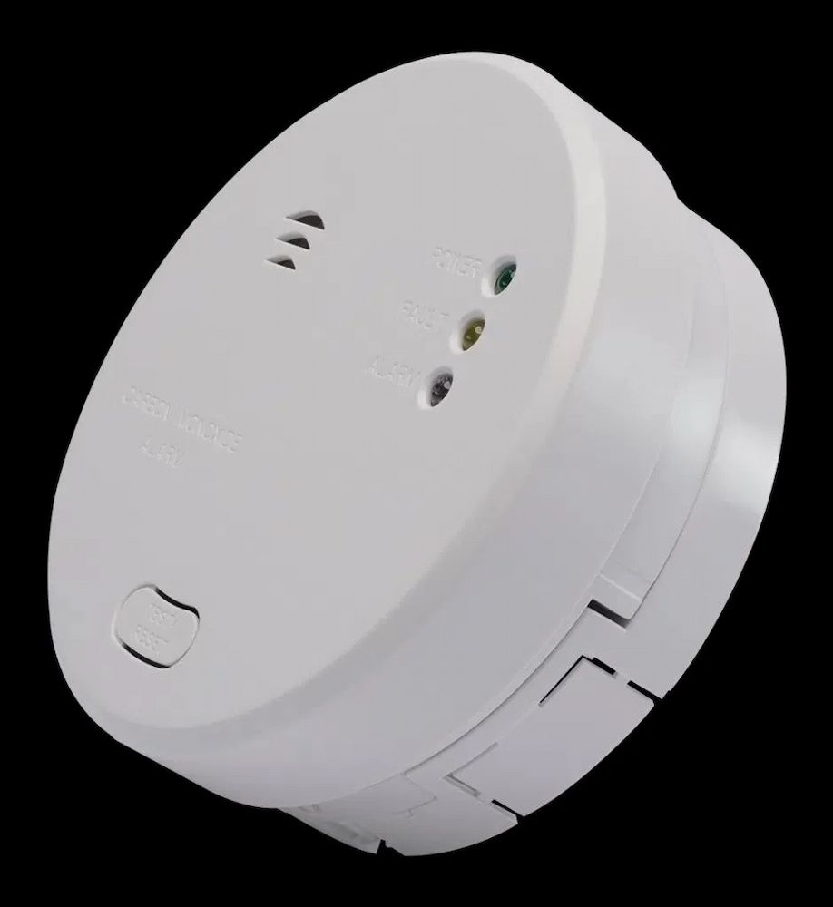 White Smoke Detector With Three Indicator Lights and a Test Button — FNQ Smoke Alarms & Maintenance in Smithfield, QLD