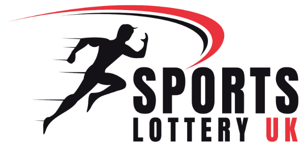 Sports Lottery UK logo with black running figure and red swoosh on white background