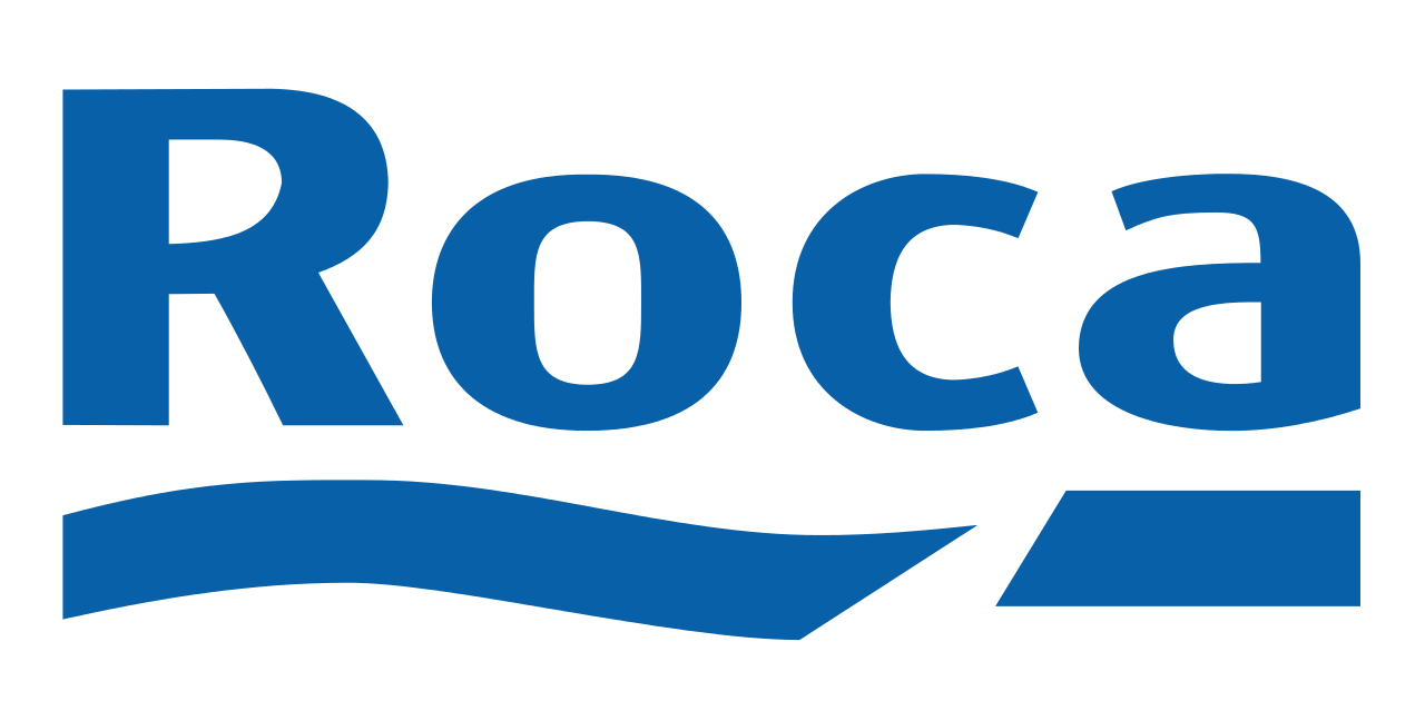 Il logo roca è blu e bianco con un'onda al centro.