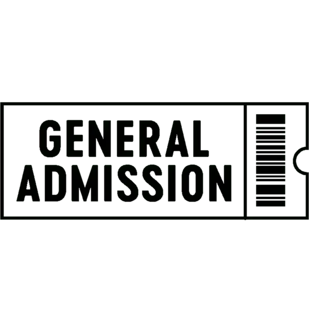General admission ticket icon with bold black text and barcode on white background