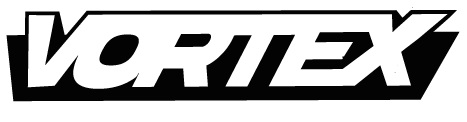 Stylized black-and-white VORTEX logo in bold italic lettering on a white background