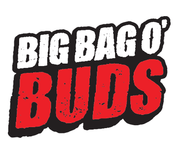 Bold logo reading “BIG BAG O’ BUDS” in white and red on a black background.