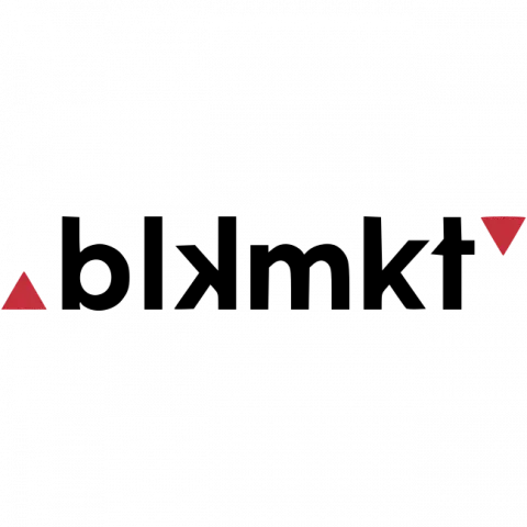 Black stylized “blmkt” logo with red triangles on a white background