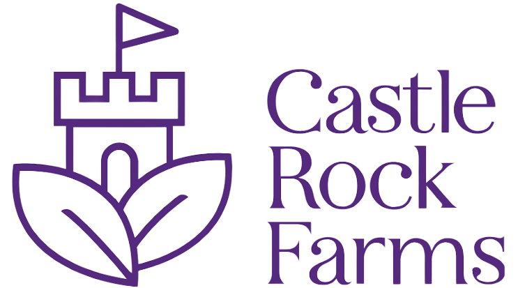Purple Castle Rock Farms logo with a castle and leaves