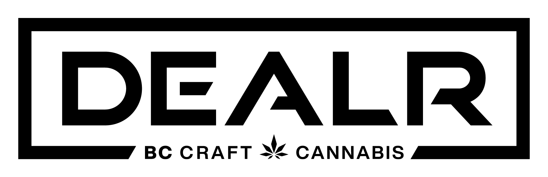 DEALR BC Craft Cannabis logo in black and white with a leaf icon