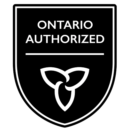 Black Ontario Authorized shield logo with white text and a white trillium emblem