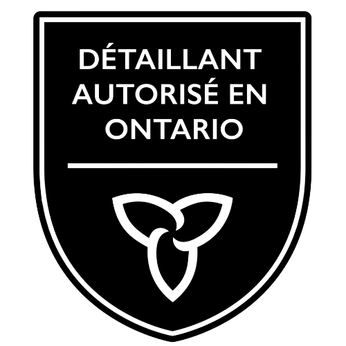 Black Ontario authorized dealer badge with French text and a white triquetra symbol