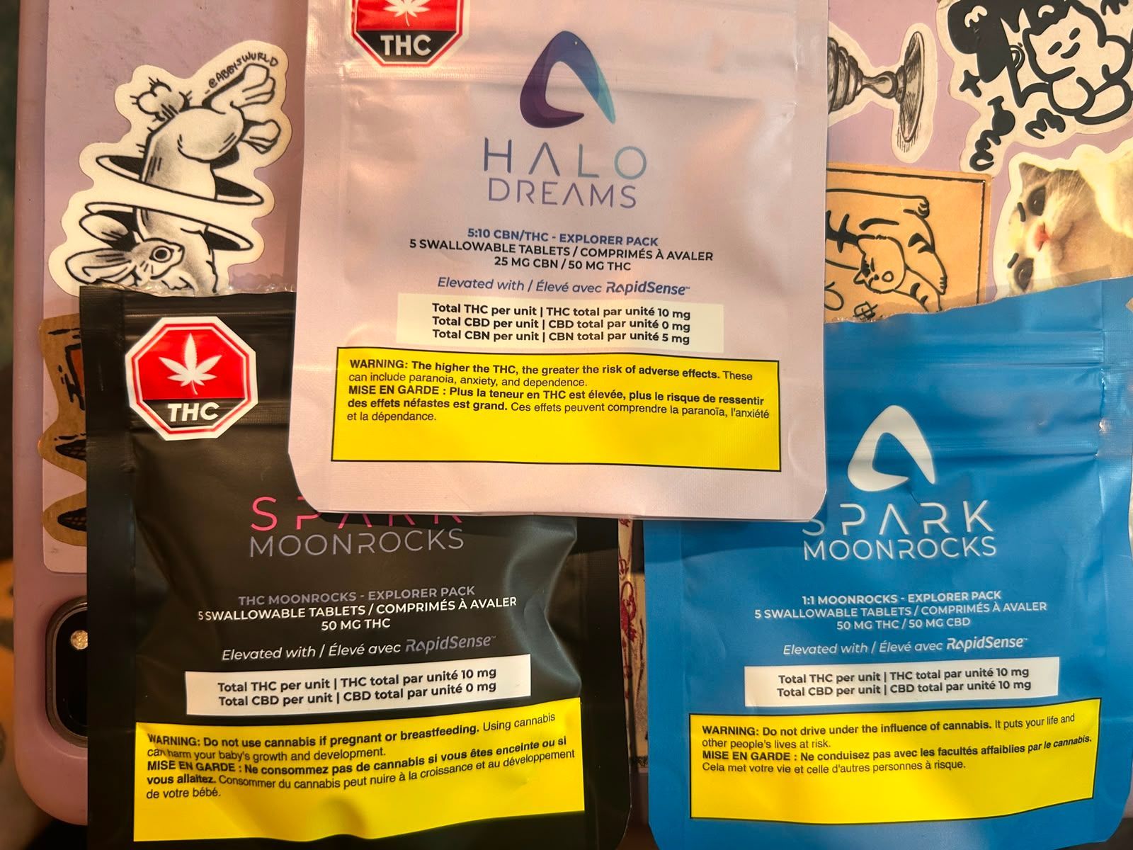 Three ASPIRE Explorer Packs: Halo Dreams 5:10 CBN/THC and Spark THC and 1:1 Moonrocks