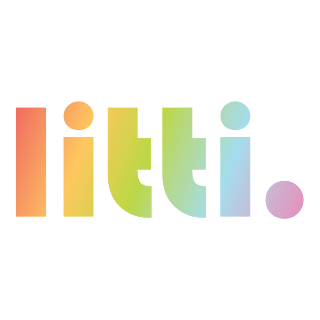 Colorful gradient “litti.” wordmark on a white background