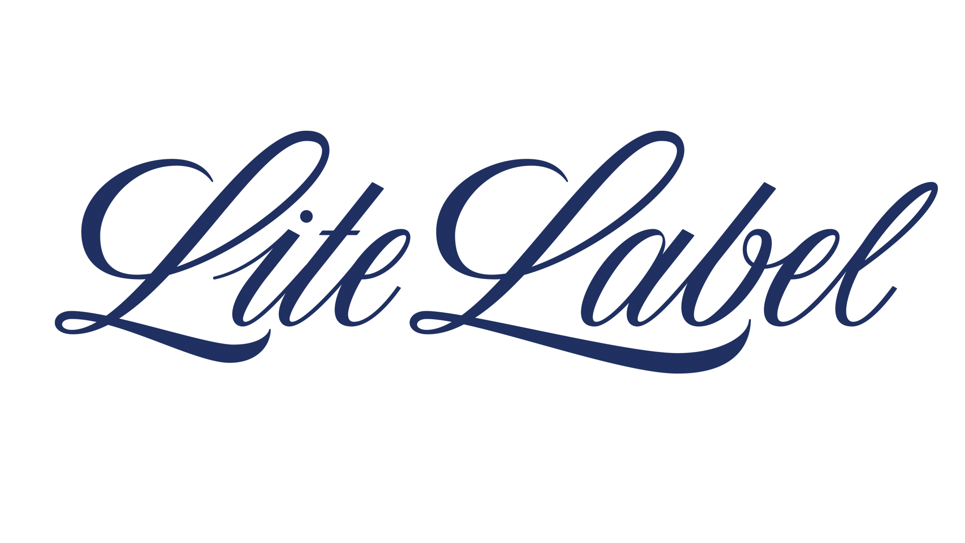 LiteLabell logo in dark blue cursive script on a white background