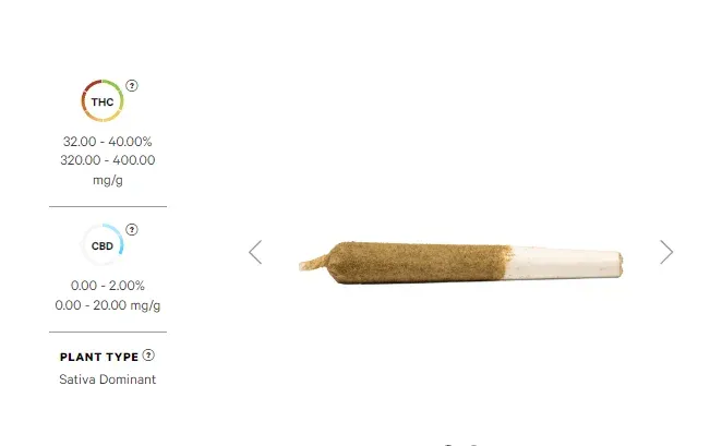Cannabis pre-roll with beige tip and brown rolled body, shown on a white background.