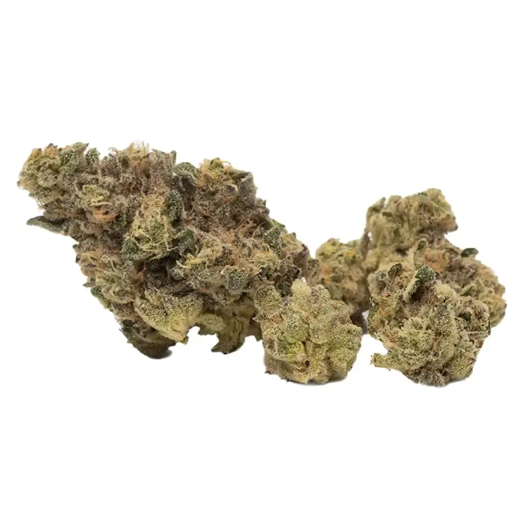 Three cannabis buds on a white background