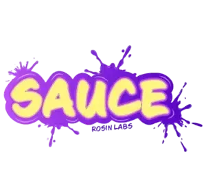 Purple-and-yellow SAUCE logo with paint-splatter design and small “ROSIN LABS” text