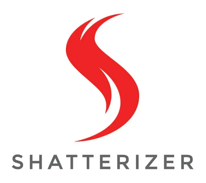 Red stylized S logo above the word “SHATTERIZER” in gray lowercase letters