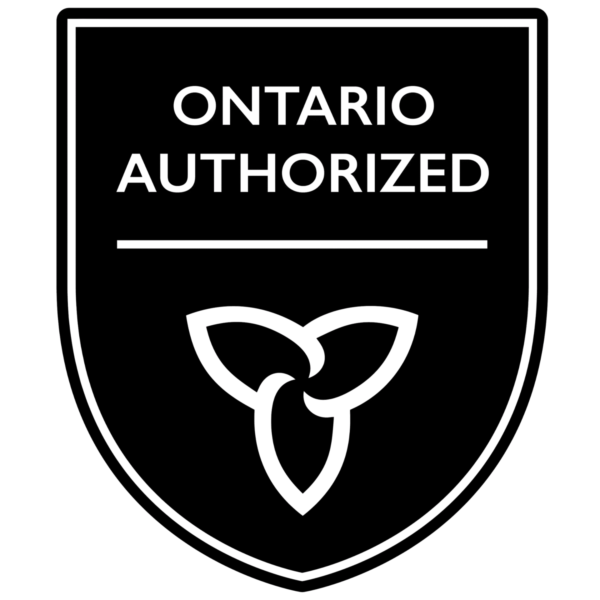 Black shield logo with “ONTARIO AUTHORIZED” text and a white three-leaf emblem.