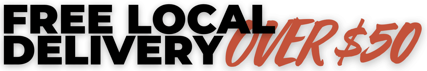Free local delivery over $50 in black and red text