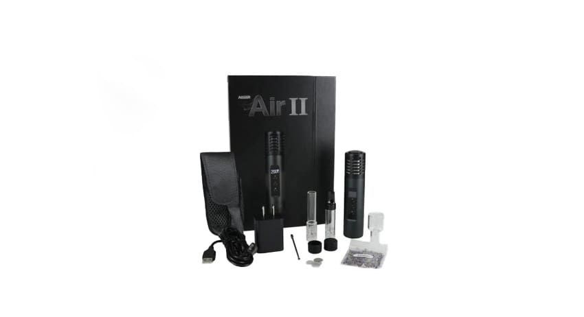 AirII product kit with black box, charger, cables, earbuds, and accessories on white background