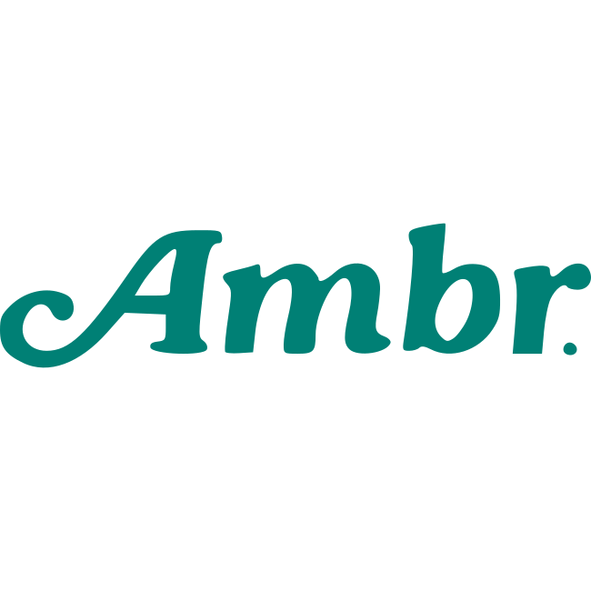 Teal cursive “Ambr.” logo on a white background