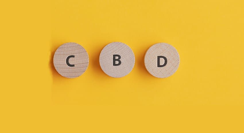 Three beige discs labeled C, B, and D on a yellow background.