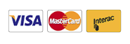 Visa, MasterCard, and Interac payment logos on a white background