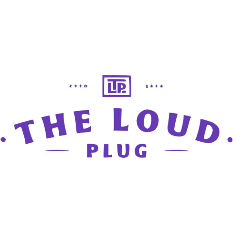 Purple logo reading “THE LOUD PLUG” with a small “TP” icon above on a white background