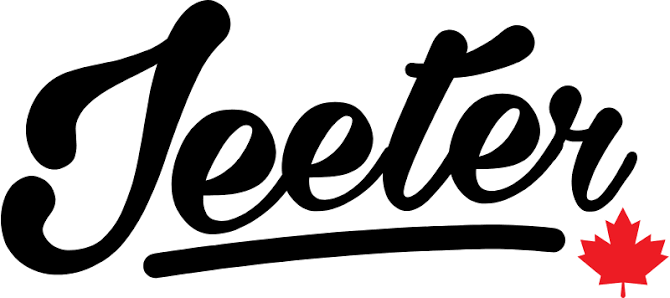 Jeeter logo in black script with a small red maple leaf