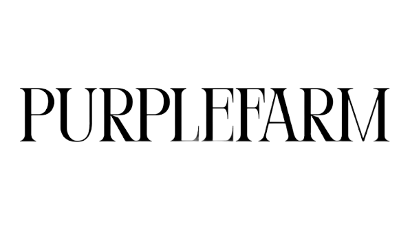 PurpleFarm logo in black serif text on a white background