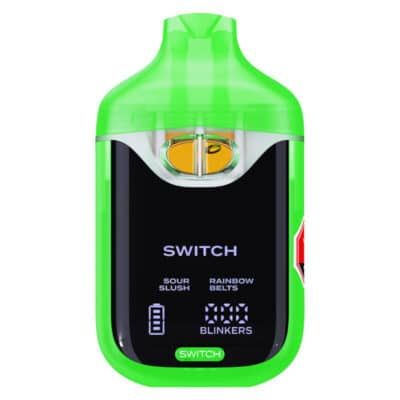 Neon green handheld electronic blinking toy with black front panel and small display