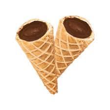 Two chocolate-filled wafer cones arranged in a heart shape