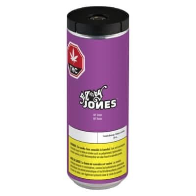 Purple Tallboy Jones THC cannabis can with black lid and yellow label