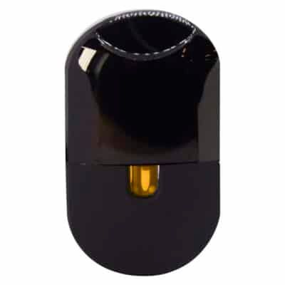 Black oval wall light with a small yellow accent window