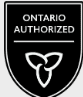 Ontario Authorized shield logo in black and white with a white three-leaf emblem