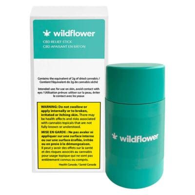Wildflower CBD pain-relief balm box and turquoise tube on white background