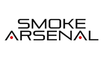 Smoke Arsenal logo with black text and red triangular accents on a white background