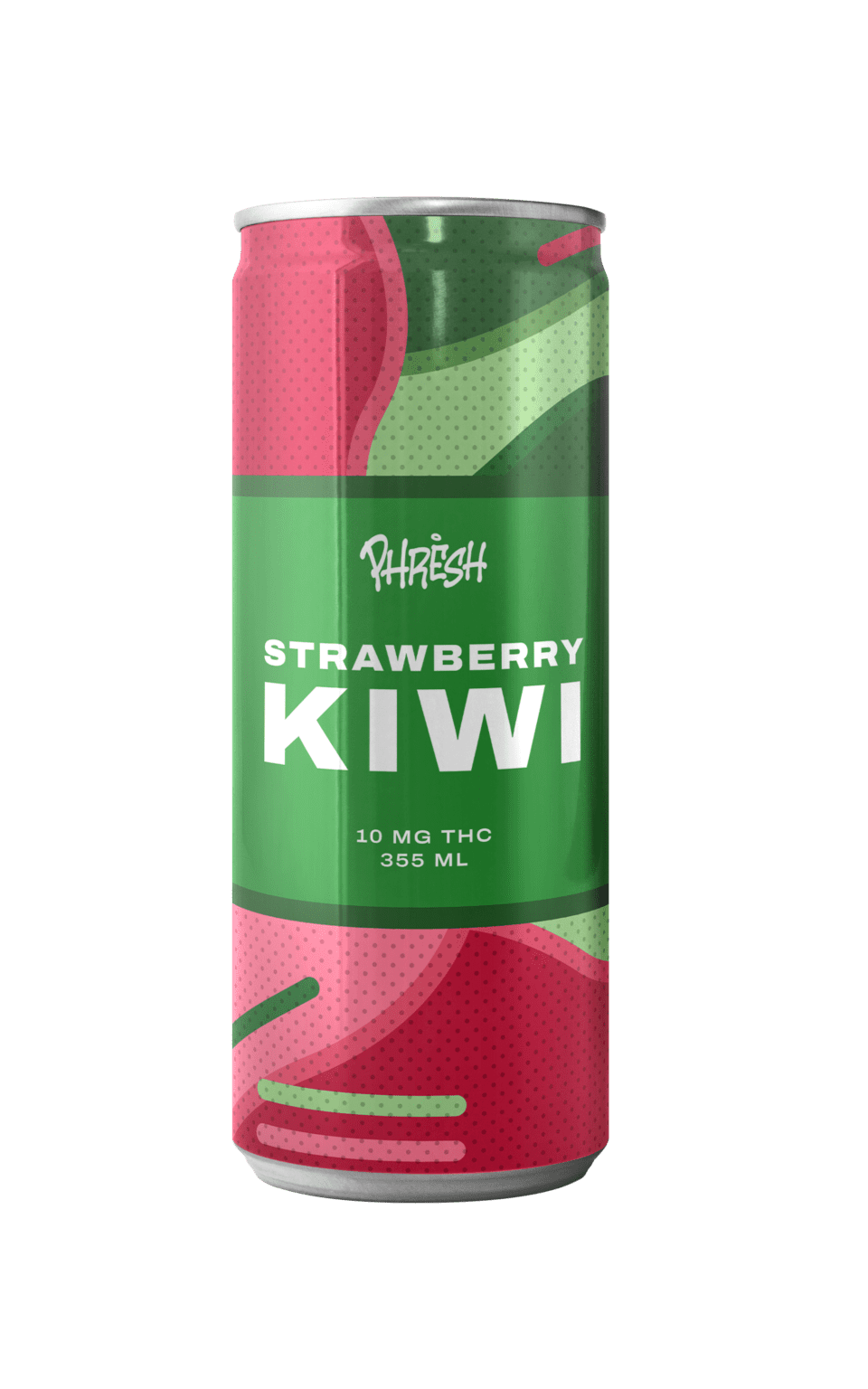 Pink and green Strawberry Kiwi drink can with modern label design